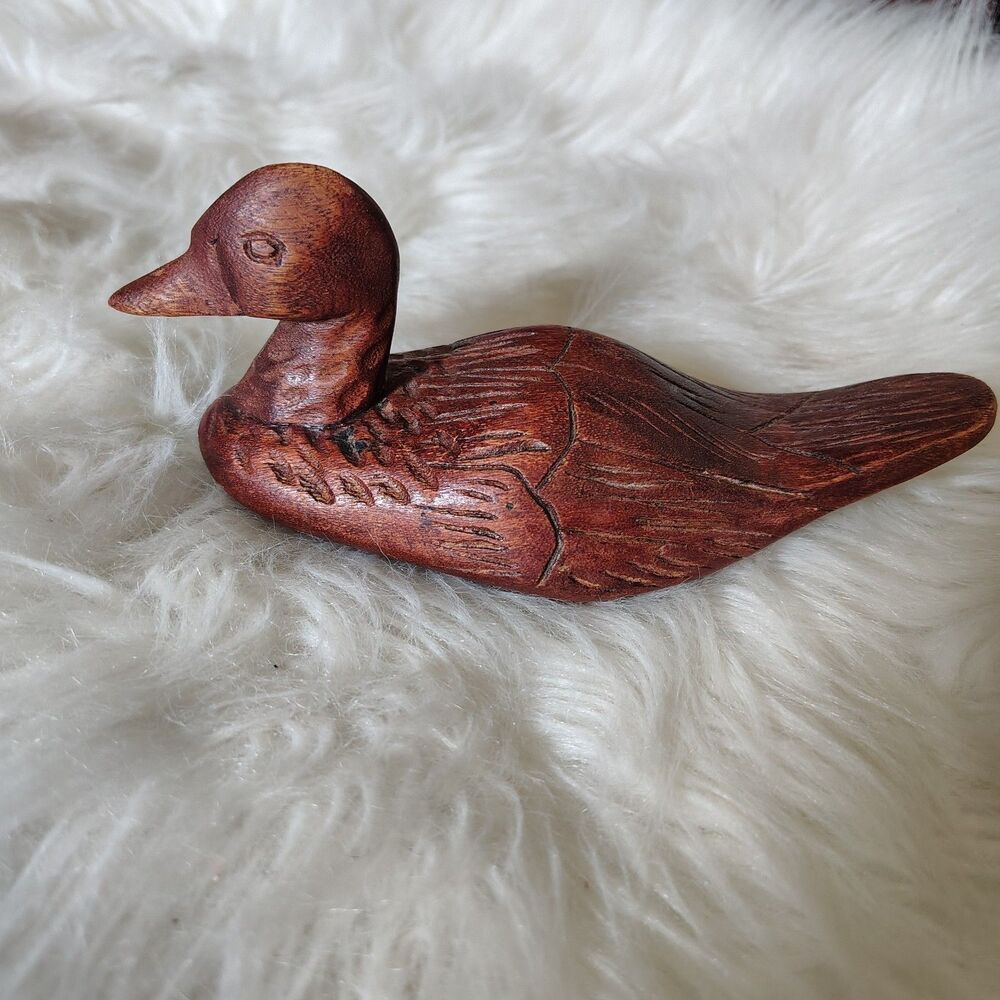 Small Hand Carved VTG Wooden Duck Figurine Rustic Folk Art